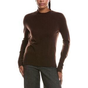 Forte Cashmere Womens  Basic Trim Low Funnel 100% Cashmere Pullover, Brown